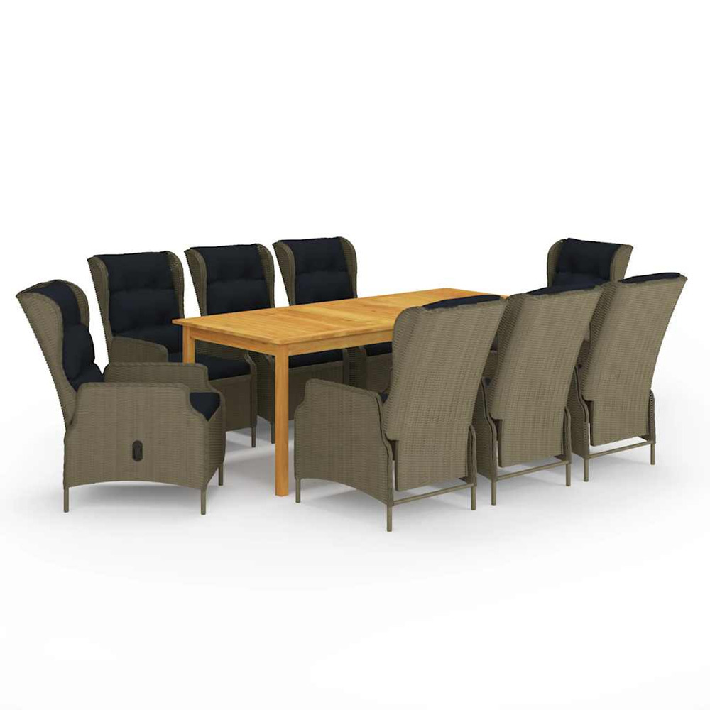 Ensemble à manger de jardin 9 pcs marron