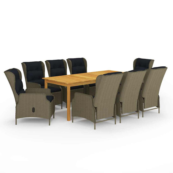 Ensemble à manger de jardin 9 pcs marron