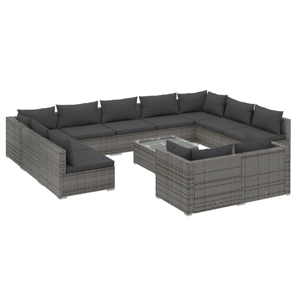 Salon de jardin 12 pcs avec coussins gris résine tressée