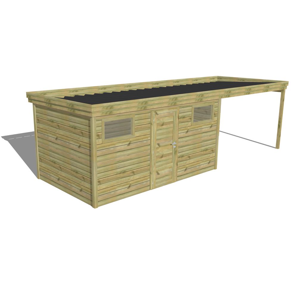 Abri de jardin bois pin traité autoclave 27mm - 7,84x2,64m / 21m2 - bac acier - abri français