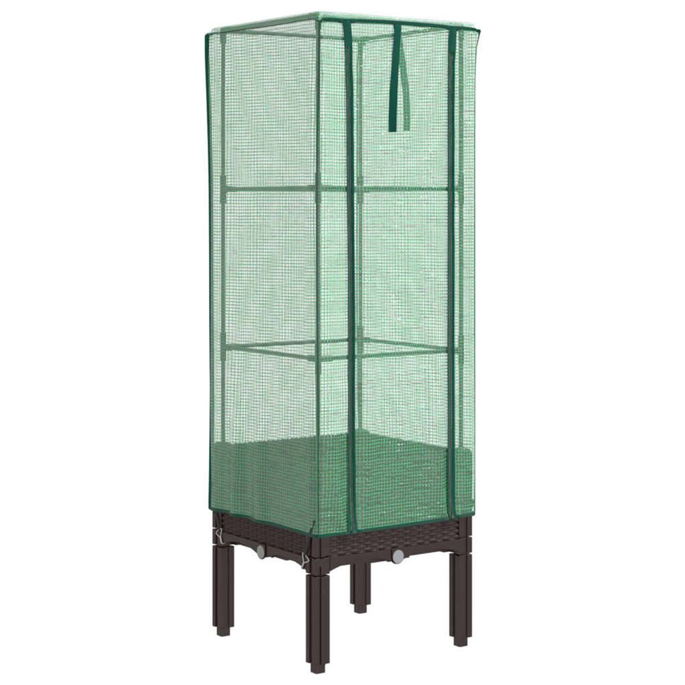 Jardinière d'extérieur surélevée avec housse aspect rotin 40x40x140 cm