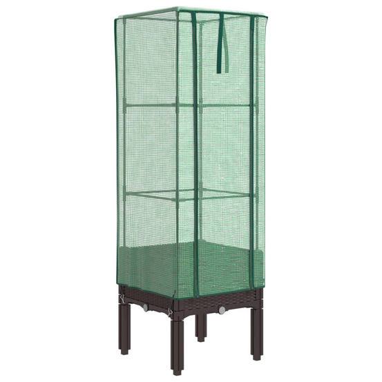 Jardinière d'extérieur surélevée avec housse aspect rotin 40x40x140 cm