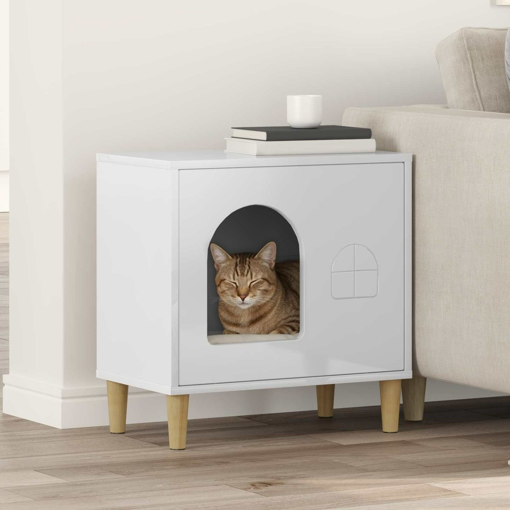Maison pour chat blanc brillant 51 x 30 x 52 cm