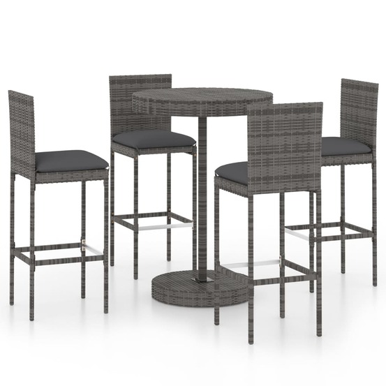 Ensemble de bar de jardin 5 pcs et coussins résine tressée gris