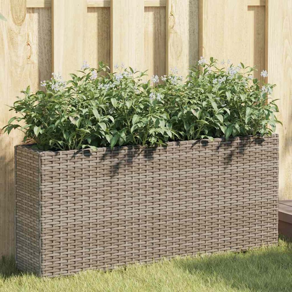 Lot de 2 jardinières avec pots résine tressée style rotin pour décoration élégante gris 90x20x40cm