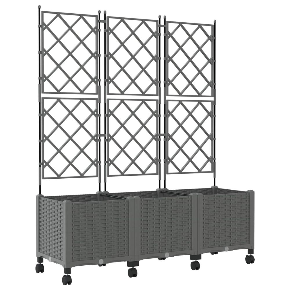 Bac de jardin avec treillis et roues 3 pc gris clair pp