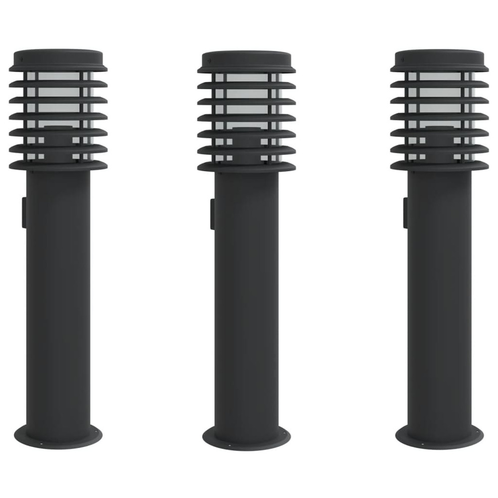 Lampadaires d'extérieur avec sortie 3 pcs noir acier inoxydable