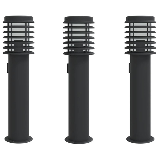Lampadaires d'extérieur avec sortie 3 pcs noir acier inoxydable