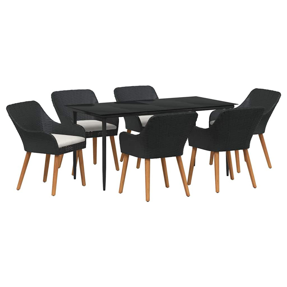 Ensemble de salle à manger pour jardin 7 pcs noir polyrotin