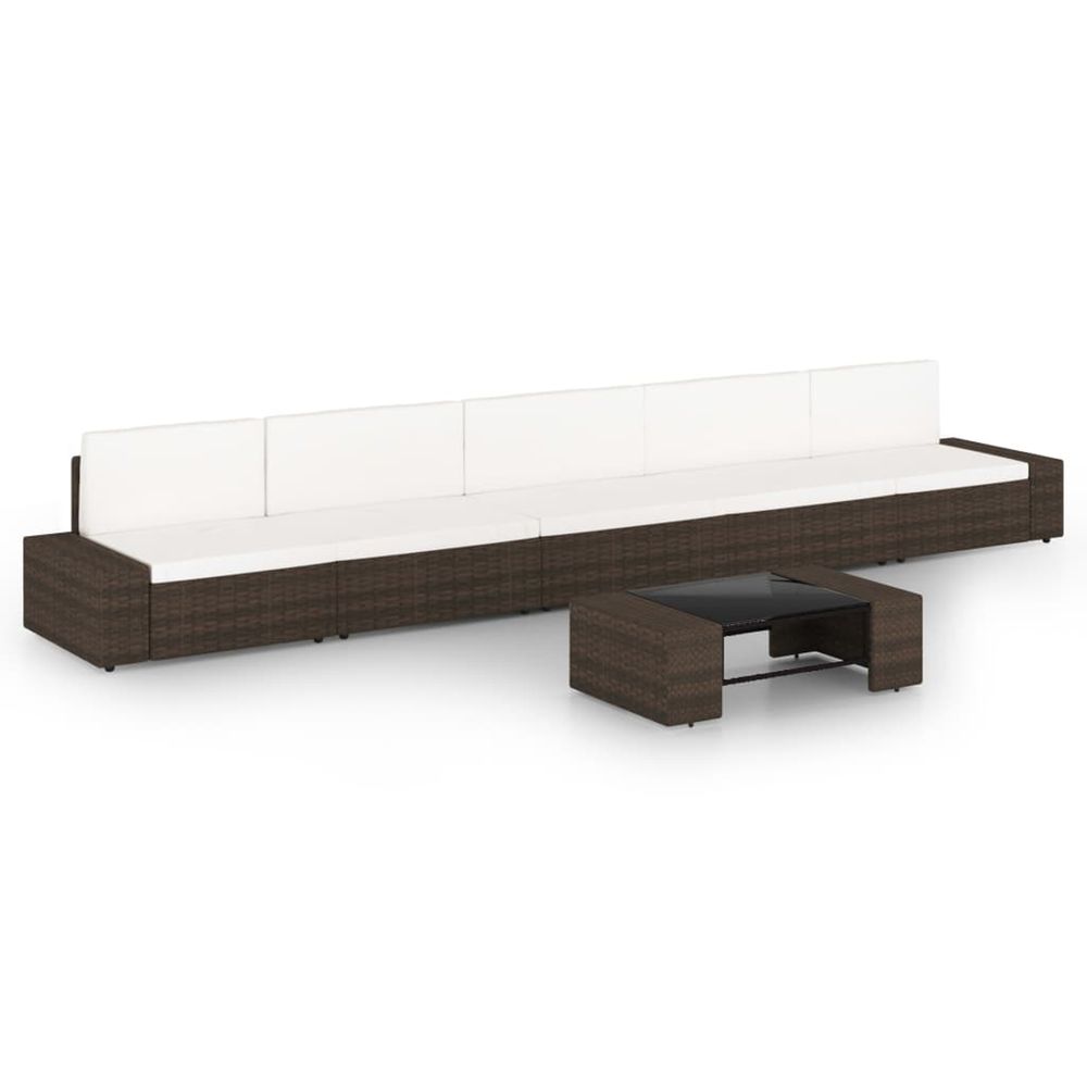Salon de jardin 6 pcs avec coussins marron résine tressée