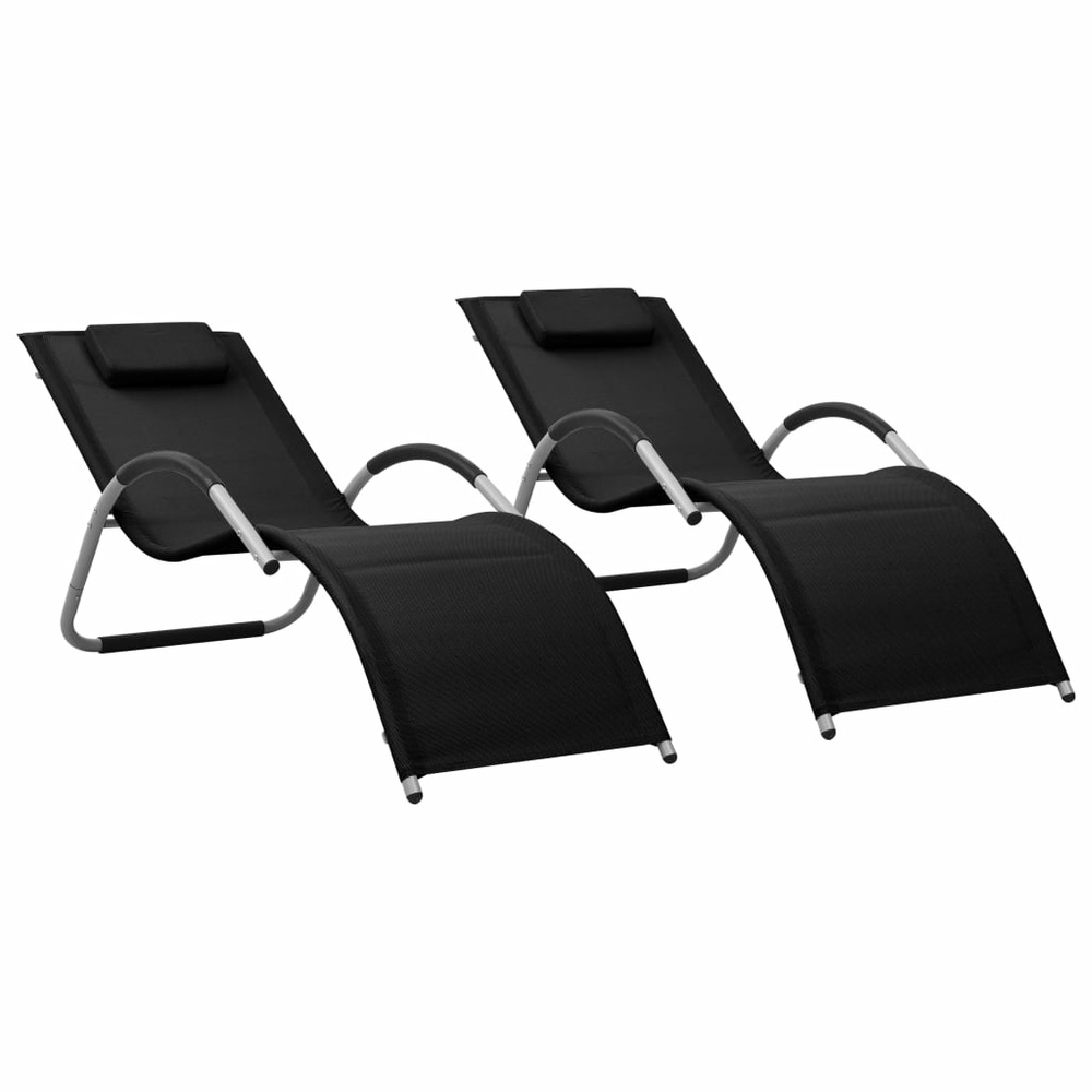Chaises longues textilène lot de 2 noir et gris