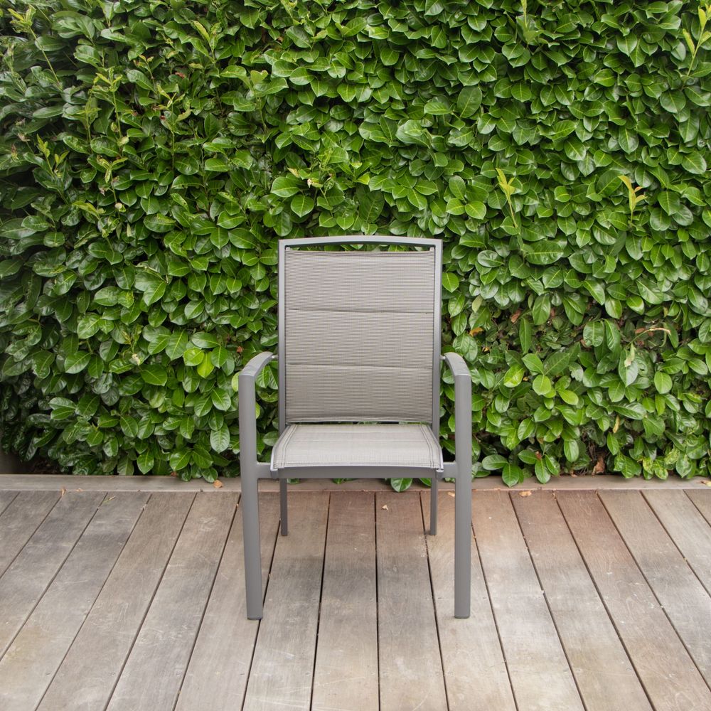 Fauteuil modulo structure aluminium grise et assise textilène grise