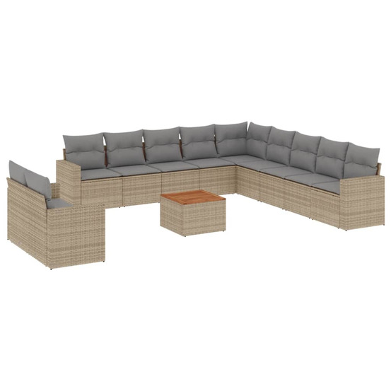 Salon de jardin avec coussins 12 pcs beige résine tressée