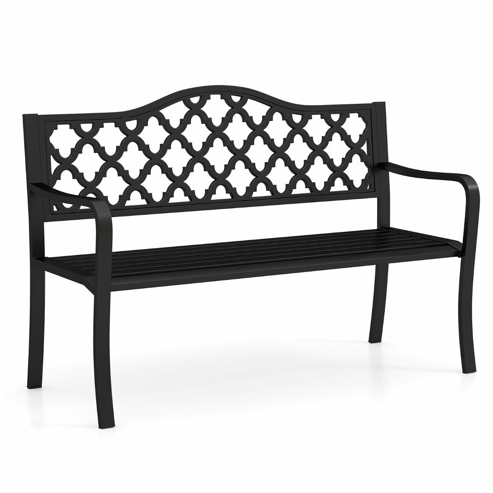 Banc de jardin 128 x 54 x 89 cm pour 2 à 3 personnes assise ergonomique ambiance cosy en métal noir