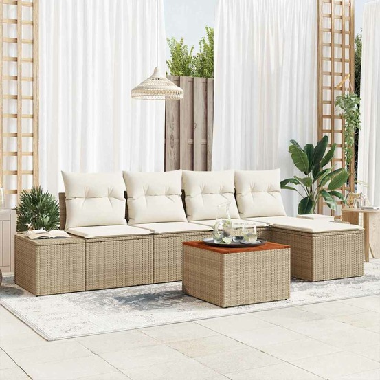 Ensemble de canapé de jardin 6 pcs beige et crème polyrotin