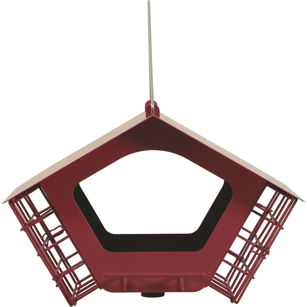 Mangeoire cabane duo xl rouge pour graines et blocs de graisse pour oiseaux