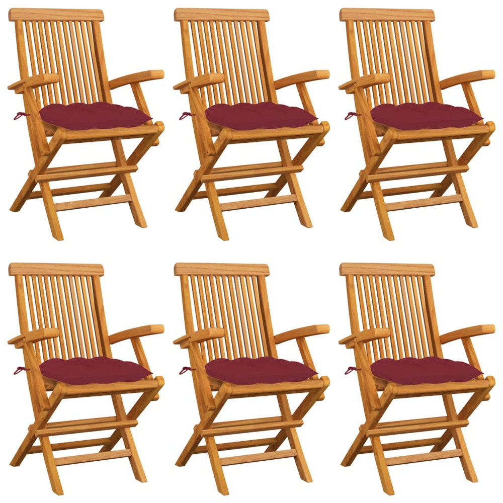 Chaises de jardin coussins rouge bordeaux lot de 6 teck massif