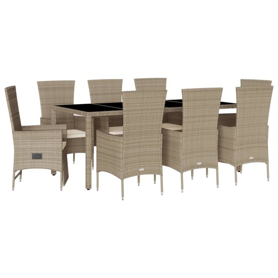 Ensemble à manger de jardin et coussins 9 pcs beige poly rotin