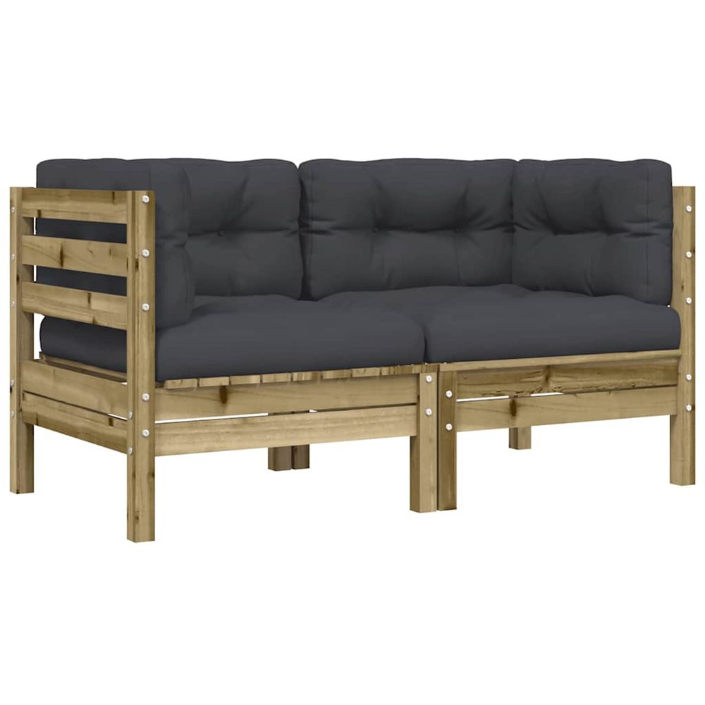 Canapé d'angle de jardin avec coussins 2 pcs bois pin imprégné