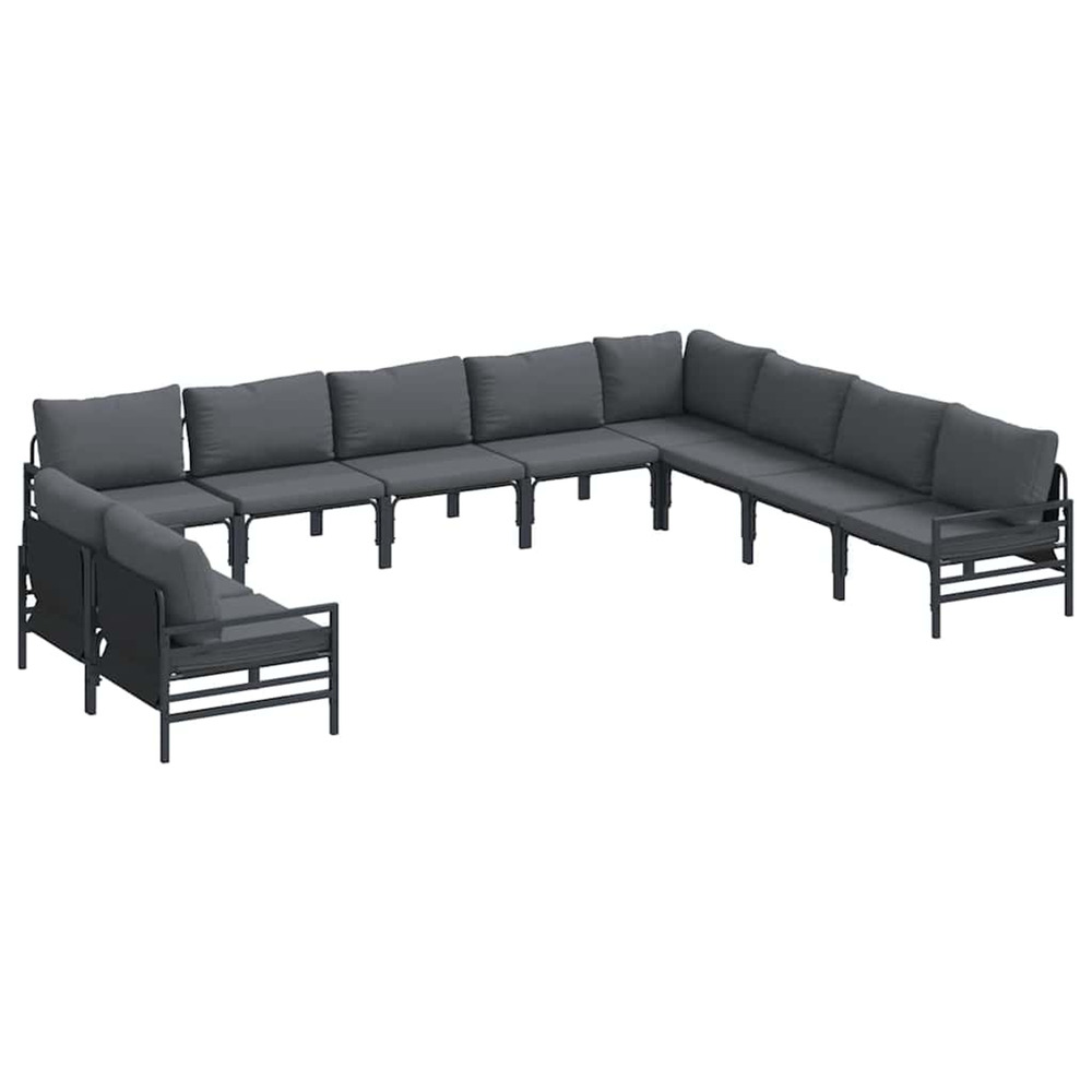 Ensemble de canapé de jardin avec coussin 10 pcs noir acier