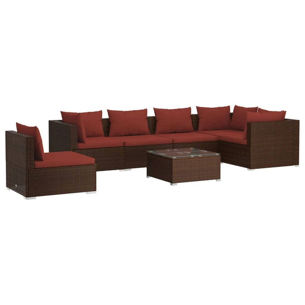 Salon de jardin 7 pcs avec coussins résine tressée marron