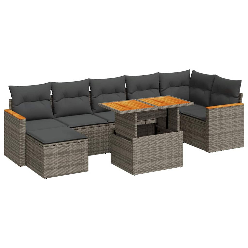 Salon de jardin avec coussins 8 pcs gris résine tressée acacia