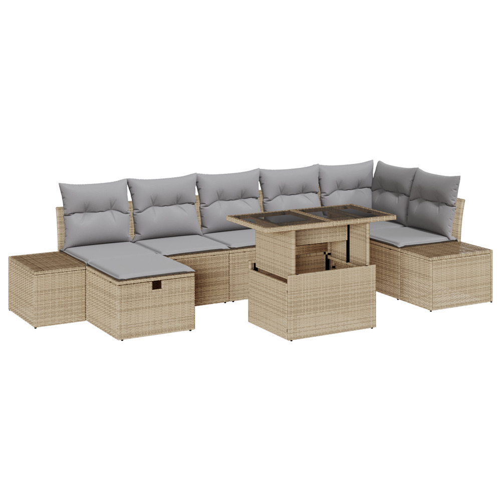 Ensemble de canapé de jardin 8 pièces beige rotin