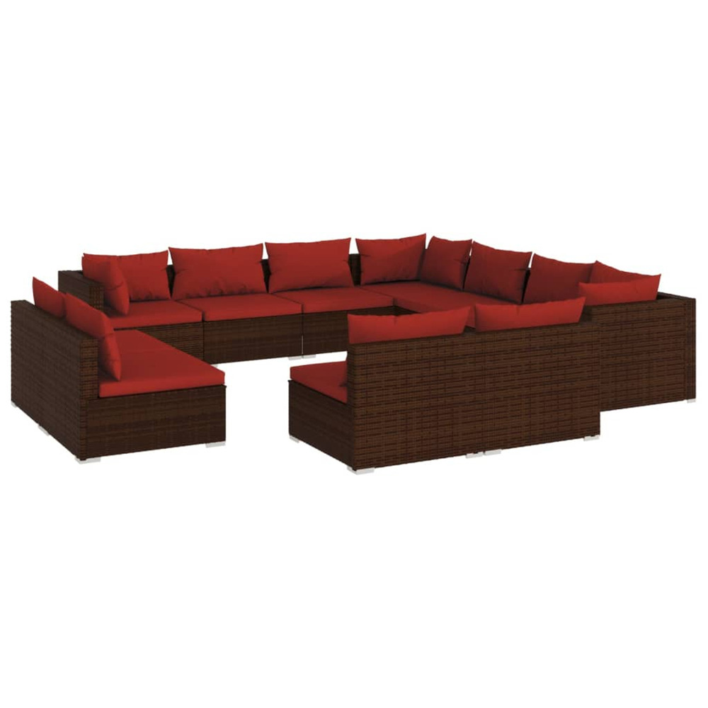 Salon de jardin 11 pcs avec coussins marron résine tressée