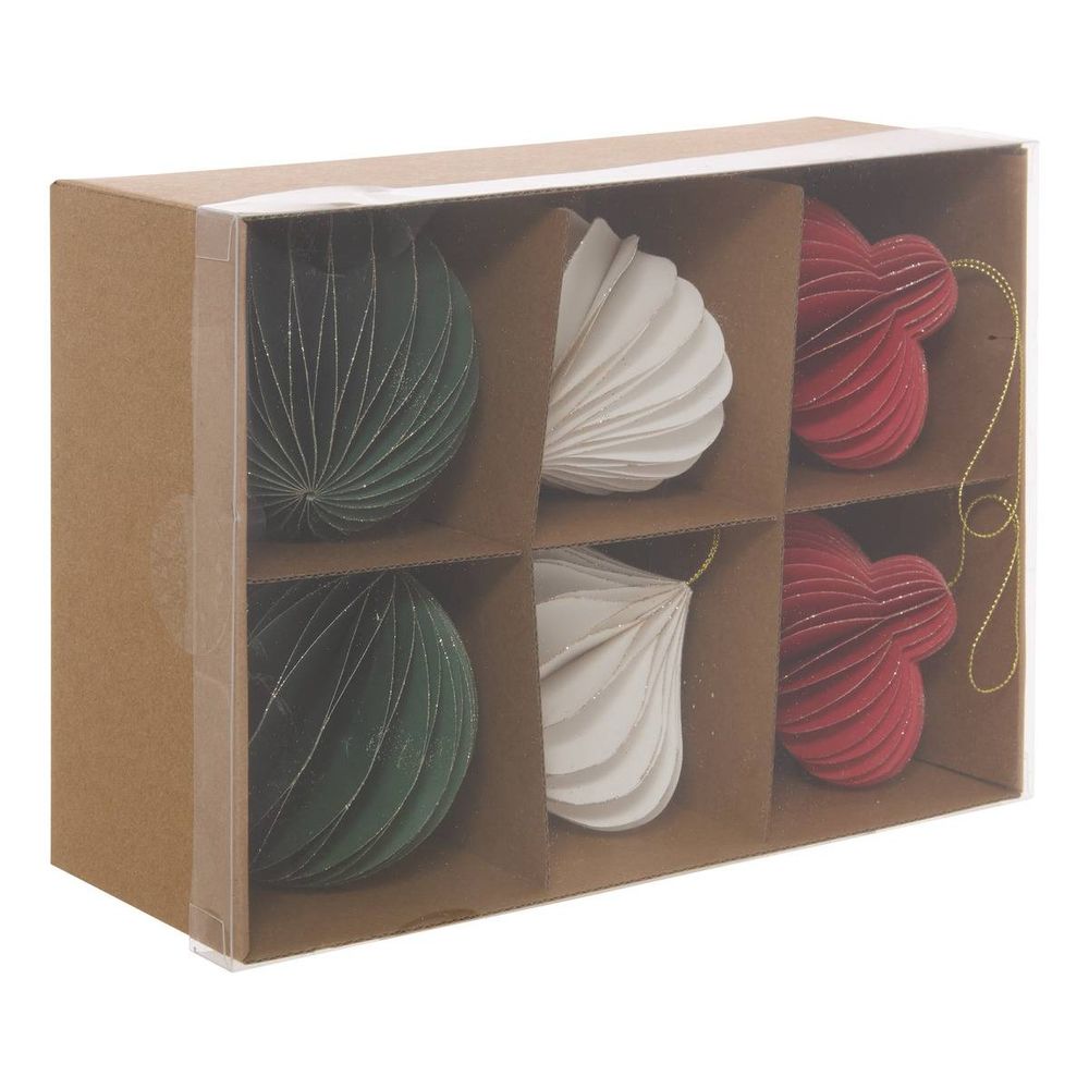 Lot de 6 suspensions de sapin en papier rouge, blanc et vert 9,5 cm