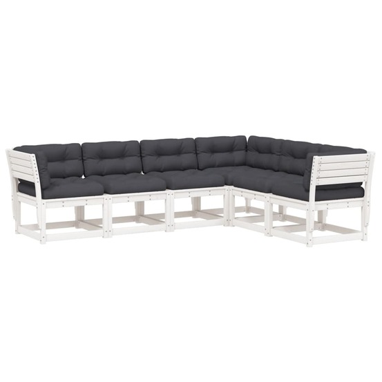 Salon de jardin 6 pcs avec coussins blanc bois massif de pin