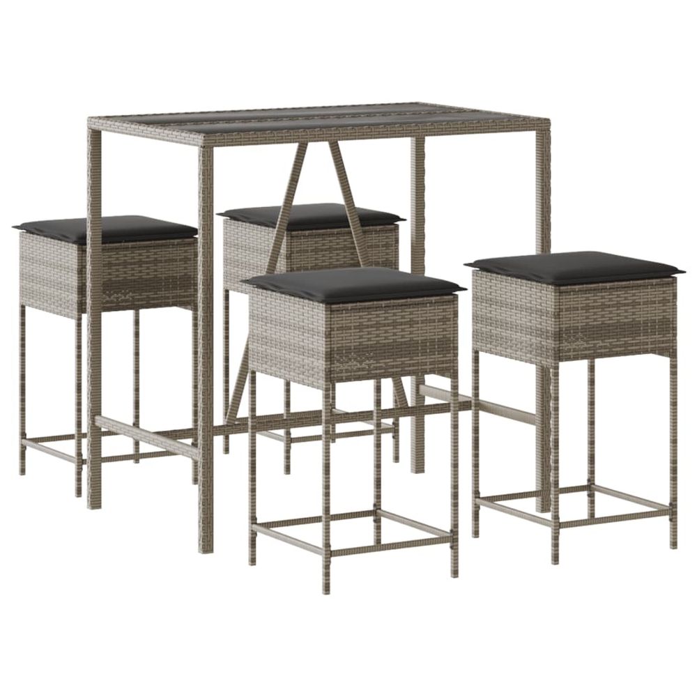 Ensemble de bar de jardin 5 pcs avec coussins gris poly rotin