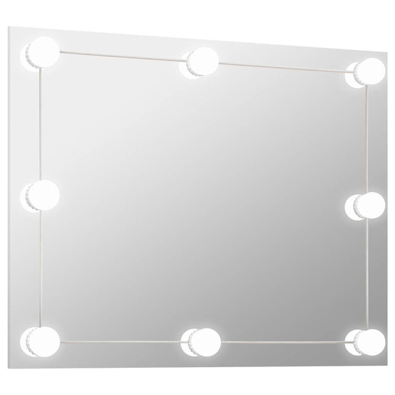 Miroir mural sans cadre avec lampes led rectangulaire verre