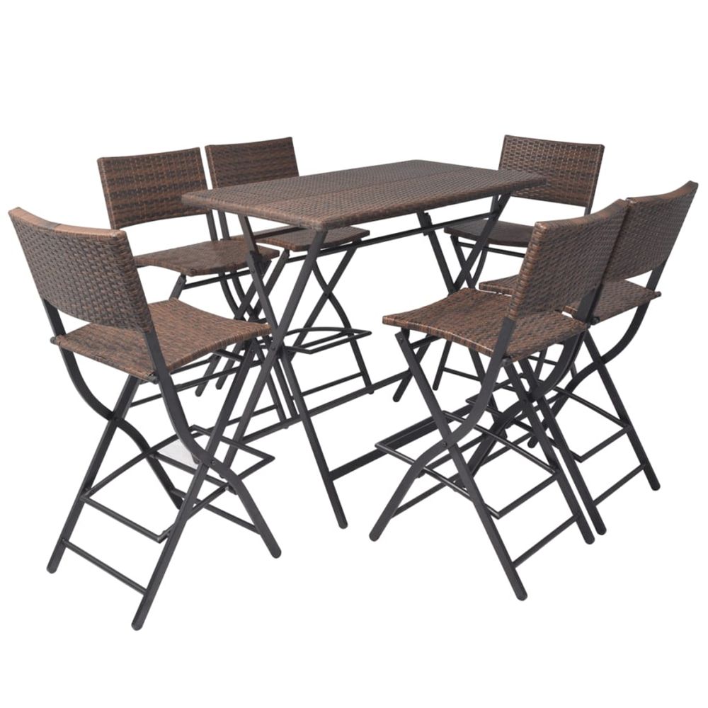 Ensemble à manger d'extérieur pliable 7pcs acier résine tressée