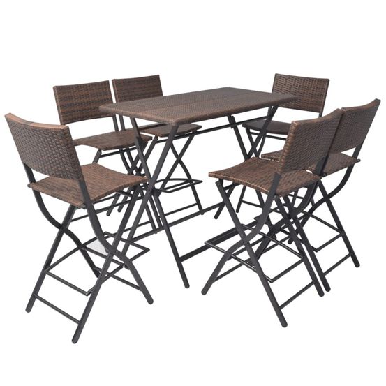 Ensemble à manger d'extérieur pliable 7pcs acier résine tressée
