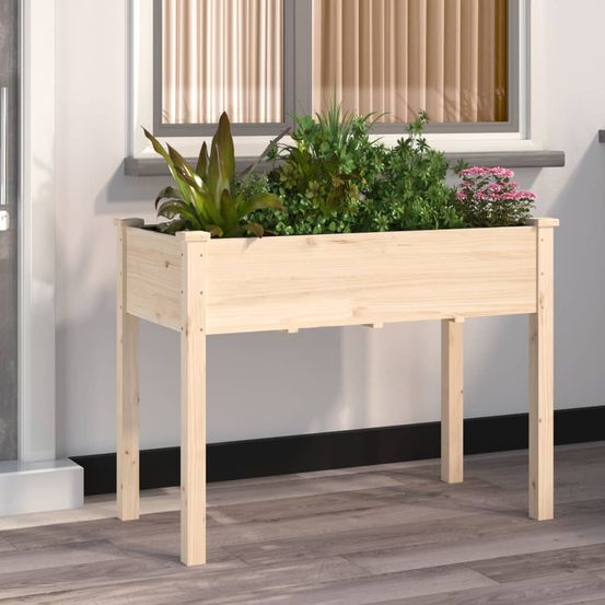 Jardinière rustique en bois massif de sapin avec doublure géotextile et drainage naturel jardin brun 118 cm