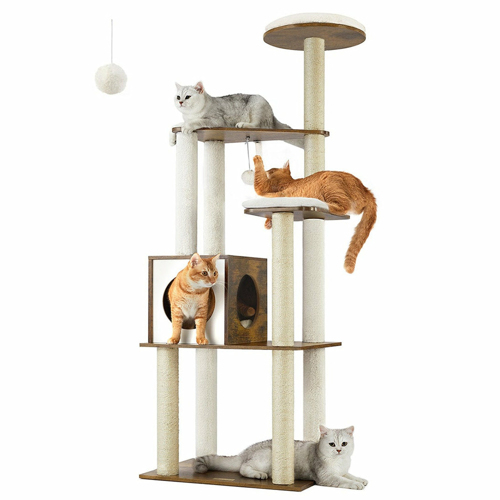Arbre à chat tour de jeux moderne 165 cm avec 5 griffoirs coussins lavables et amovibles plate-forme niche meuble pour chats