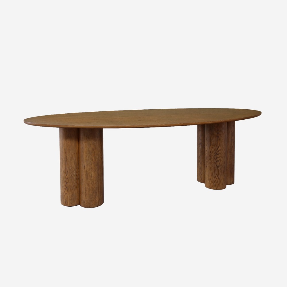 Table à manger ovale bois d'hévéa et placage chêne 8 places 220cm - leonore
