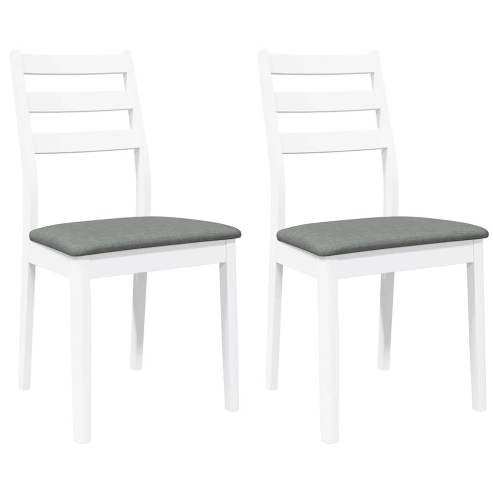 Chaises à manger coussins 2 pcs blanc bois massif caoutchouc