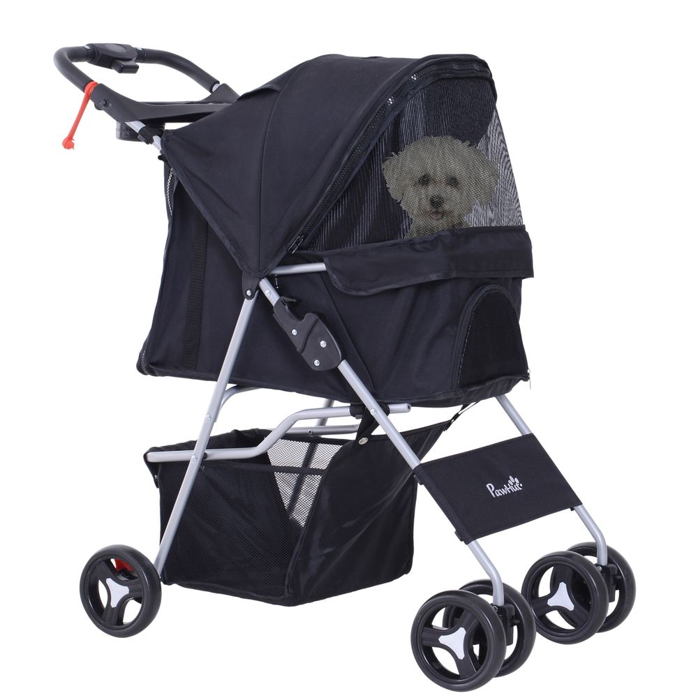 Poussette chien métal promenade plein air pliable imperméable 77x45x99cm noir