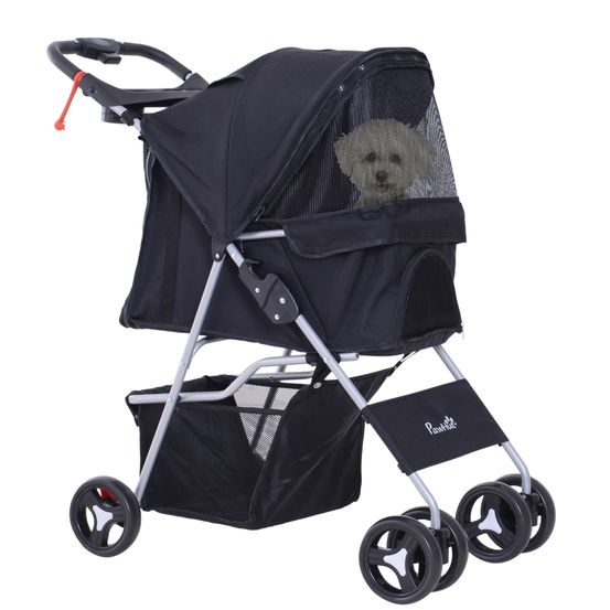 Poussette chien métal promenade plein air pliable imperméable 77x45x99cm noir