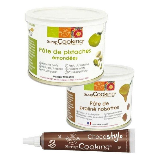 Pâte de pistache 200 g + pâte de noisette 200 g + 1 stylo chocolat