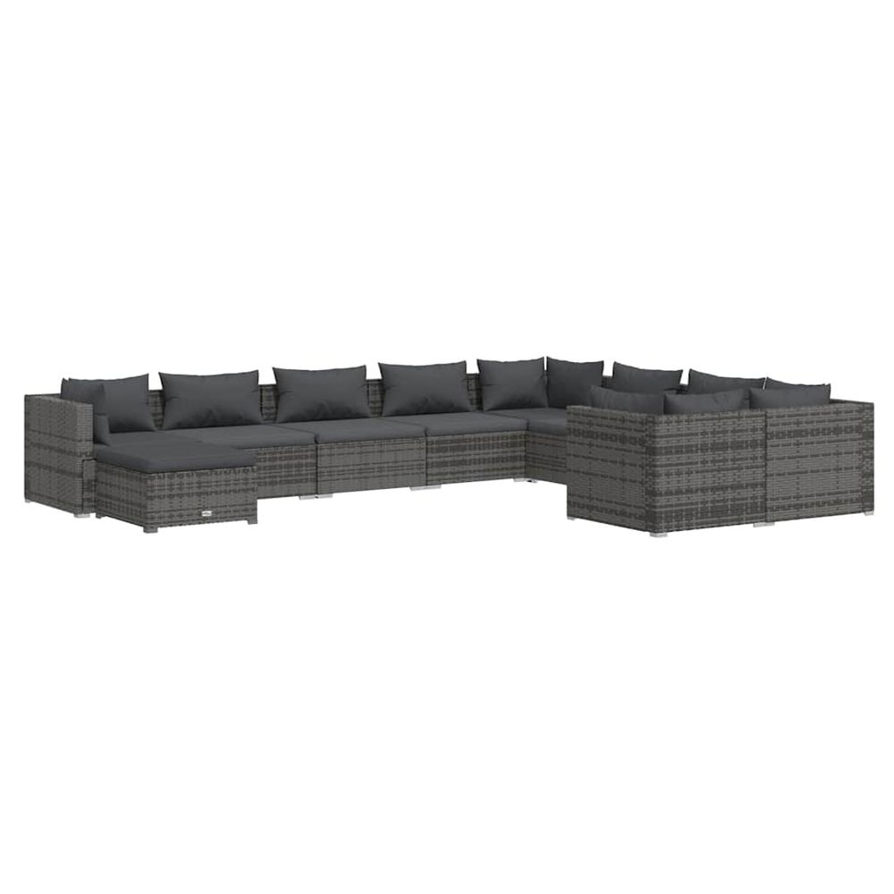 Salon de jardin 10 pcs avec coussins résine tressée gris