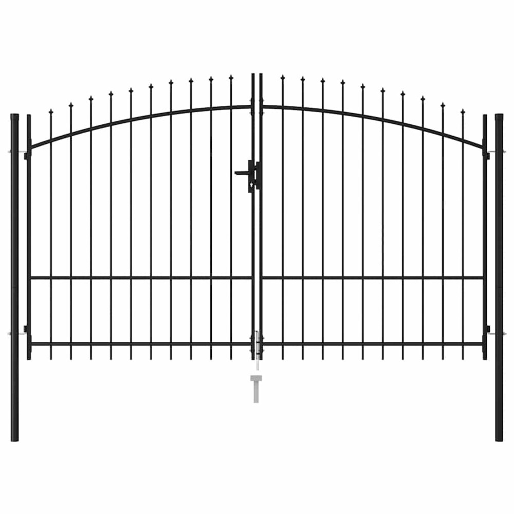 Portillon double porte avec dessus à pointe acier 3x1,75 m noir