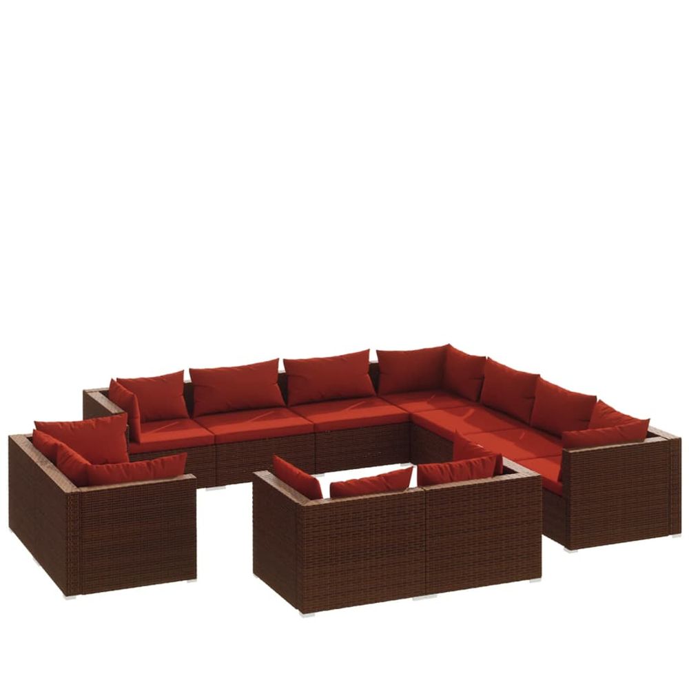 Salon de jardin 11 pcs avec coussins marron résine tressée
