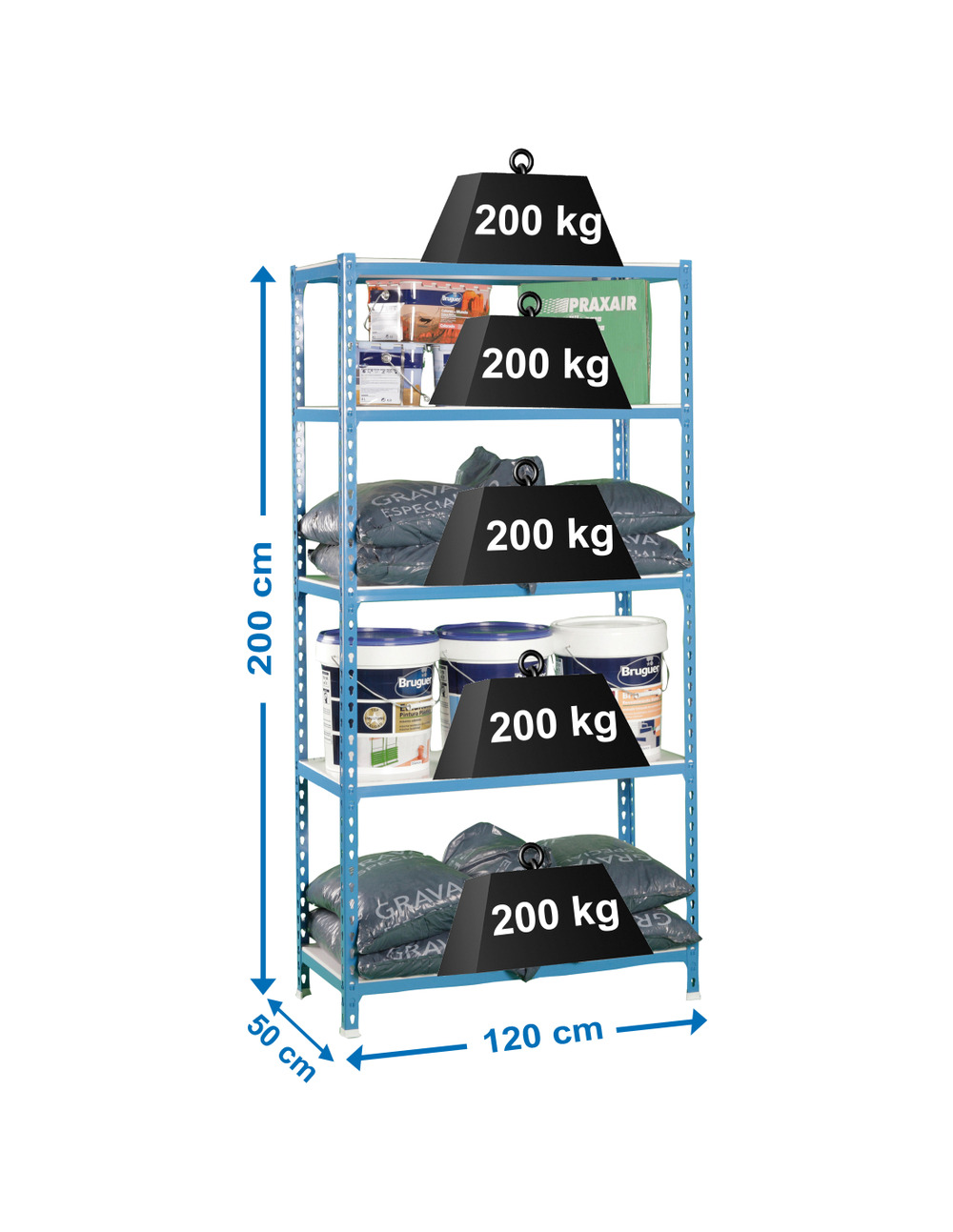 Etagère légère sans vis simonclick megaplus 5/500 bleu/blanc bleu/blanc 2000x1200x500 - simonrack