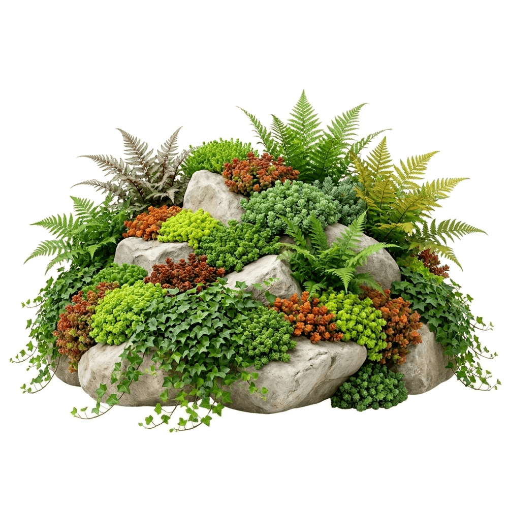 Rotsrand planten 2-3m2 - sedum vetkruid - buitenvaren - hedera klimop - 36 planten