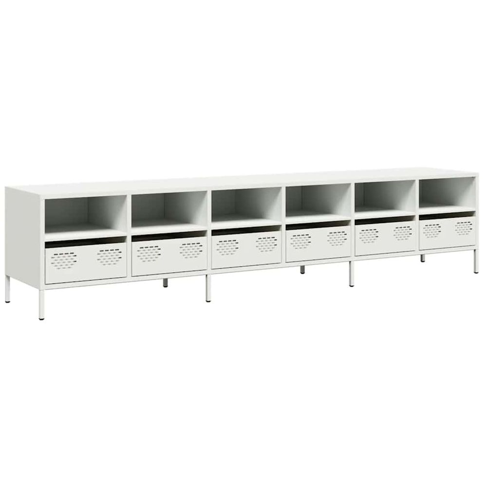 Meuble tv blanc 202x39x43,5 cm acier laminé à froid