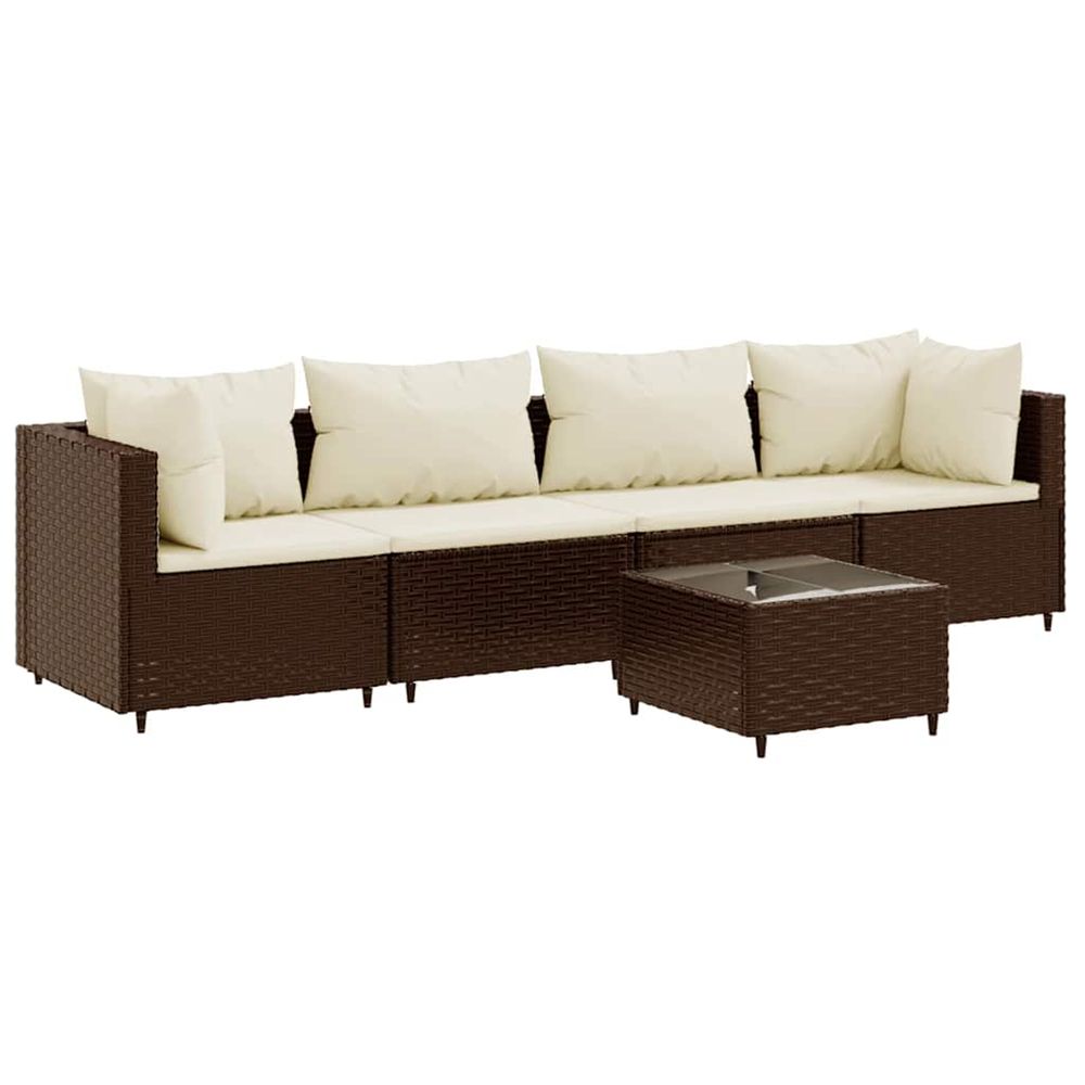 Salon de jardin 5 pcs avec coussins marron résine tressée