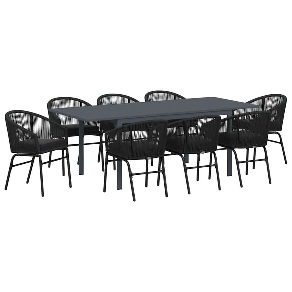 Ensemble de salle à manger pour jardin 9 pcs noir polyrotin
