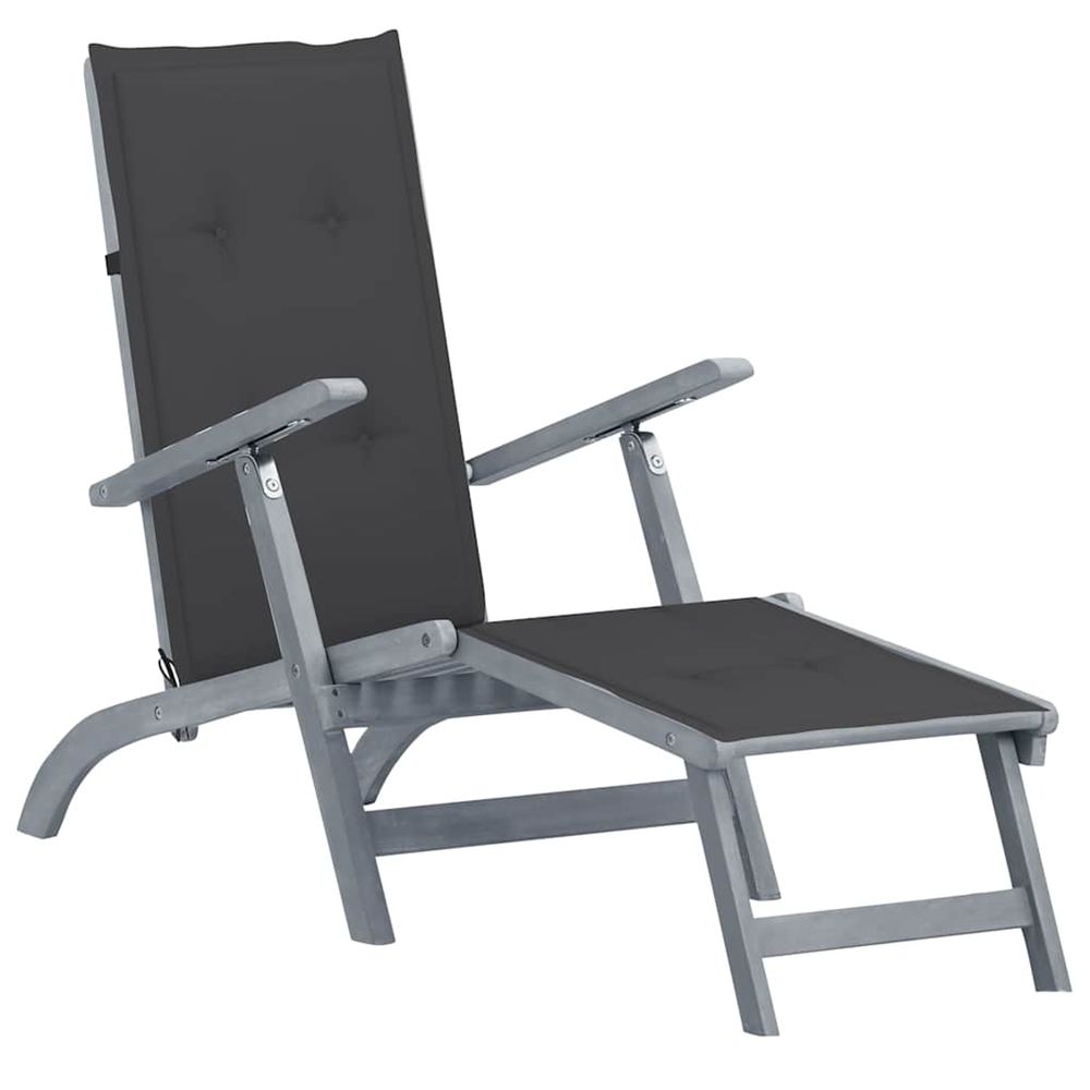 Chaise longue d'extérieur repose-pied et coussin acacia solide bain de soleil